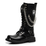 Motocycle Boots Men's Shoes Army Boot High-Top Military Combat Metal Chain Male Moto Punk Boots