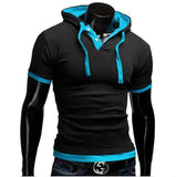 Men's T Shirt Summer Slim Fitness Hooded Short-Sleeved Tees Camisa Masculina Sportswer Homme Mart Lion Black Blue Size M 45 to 55 kg 