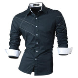 Jeansian Men's Dress Casual Shirts Button Down Long Sleeve Designer Mart Lion 2028-Navy US M(170-175cm)70kg China