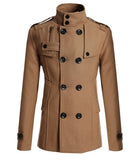Men's Wool Overcoat Long Suit Woolen Windbreaker Coat Outer Casual Wear Clothing Mart Lion Khaki M 