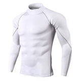 Men's Bodybuilding Sport T-shirt Quick Dry Running Shirt Long Sleeve Compression Top Gym Fitness Tight Rashgard Mart Lion White L 