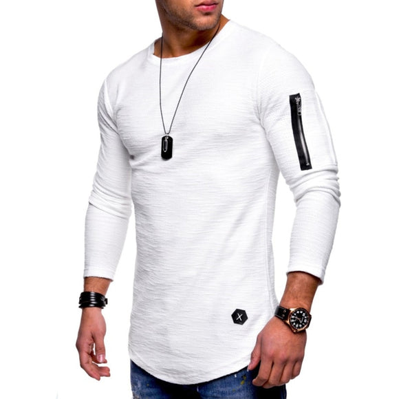 T-shirt men's spring summer top long-sleeved cotton bodybuilding folding