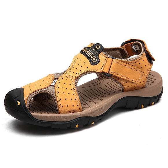 Genuine Leather Men's Shoes Summer Sandals Outdoor Beach And Slippers Mart Lion yellow 6.5 