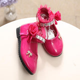 Children Shoes For Girl Princess Lace Leather Cute Bow Rhinestone Wedding Student Party Dance Mart Lion Red 21(insole 12cm) 