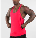 Muscleguys Gyms Singlets Men's Blank Tank Tops 100% Cotton Sleeveless Shirt Bodybuilding Vest and Fitness Stringer Casual Clothes Mart Lion red M 