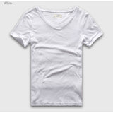 Zecmos Slim Fit V-Neck T-Shirt Men's Basic Plain Solid Cotton Top Tees Short Sleeve Mart Lion   