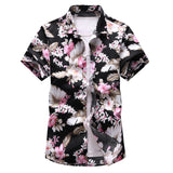 Summer floral printed Men's Hawaiian vacation Party Slim black  shirts Hip hop male Short sleeve casual Mart Lion   