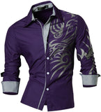 Jeansian Men's Dress Casual Shirts Button Down Long Sleeve Designer Mart Lion Z001-Purple US M(170-175cm)70kg China