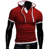 Men's T Shirt Summer Slim Fitness Hooded Short-Sleeved Tees Camisa Masculina Sportswer Homme Mart Lion Red Size M 45 to 55 kg 