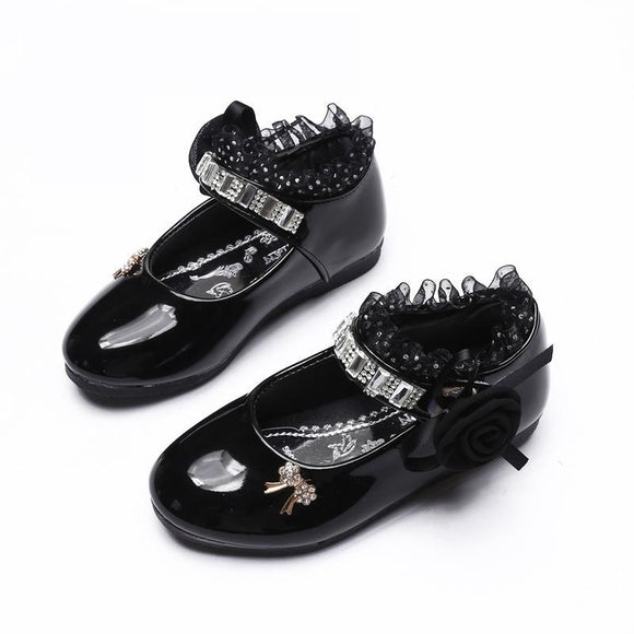  Children Shoes For Girl Princess Lace Leather Cute Bow Rhinestone Wedding Student Party Dance Mart Lion - Mart Lion