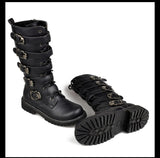 Army Boots Men's Military Combat Boots Metal Buckle Punk Mid Calf Male Motorcycle Boots Lace Up Shoes Rock Punk Boots