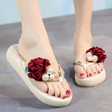 Korean version of the women platform shoes sandals slippery flip-flops wedges flowers slippers Mart Lion Red 9 