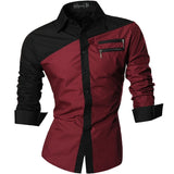 Jeansian Men's Casual Dress Shirts Desinger Stylish Long Sleeve Mart Lion Z015-WineRed US M(170-175cm)70kg China
