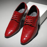 Red Men's Crocodile Shoes Classic Luxury Formal Dress Oxford Leather Shoes Pointed Wedding Shoes Mart Lion   