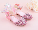  Girls Bow-knot Princess Shoes With High-heeled, Kids Glitter Dance Performance Summer Mart Lion - Mart Lion