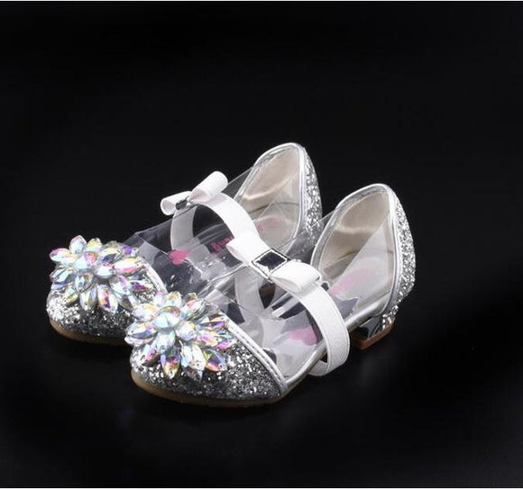 Cinderella Crystal Bright Diamond Shoes Girl Princess Single Performance High Heels Mart Lion Silver 1 