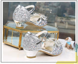 Children Sandals For Girls Weddings Girls Crystal High Heel Shoes Banquet Pink Gold Blue Glitter Leather Butterfly  Mart Lion