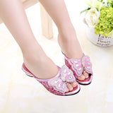 Girls Sandals Princess Slippers Summer Children Shoes Fashion Sequins Butterfly Girls High Heels Casual Slip Leather Kids Shoes  MartLion