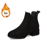 booties woman autumn winter chelsea Ankle boots suede wedges slip on short mid heel shoes Mart Lion black B 35 