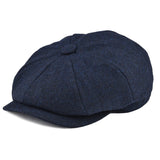 Men's 8 Piece Wool Blend Newsboy Flat Cap Gatsby Retro Hat Driving Caps Baker men's Hats Women Mart Lion Navy 56-57 cm 
