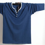 Autumn Men T Shirt Button Big Tall Cotton Long Sleeve T Shirts Men's Casual T-Shirt Solid Fit Tee Top Male Mart Lion Blue M 