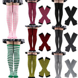  Striped Over Knee High Socks Set For Women Girls Stocking Arm Sleeve Long Christmas Thick Gloves Warm Knee Mart Lion - Mart Lion