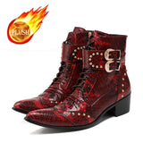 Autumn Austomized Serpentine Men's Boots Bar Party Personality Medium Tip Luxury Model Martins Singer Rivet Leather Mart Lion Wine Red 38 China