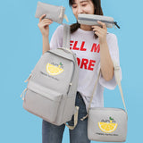 Canvas Letter 4Pcs Set Backpack Women Preppy Style Cartoon Printing School Teenage Girls Travel Cute Lemon Shoulder Bags Mart Lion   
