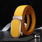 Classic Leather Belt Men's And Women Leather Automatic Buckle Belt Casual Trend Multi-Color Luxury Mart Lion Yellow China 80CM Europe65
