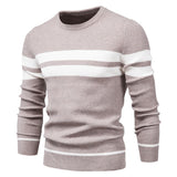 Autumn Pullover Men's Sweater O-neck Patchwork Long Sleeve Warm Slim Casual Sweater Clothing Mart Lion   