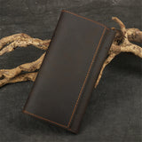 Handmade leather long wallet man's crazy horse skin head layer of cowhide multi-function mobile phone passport package Mart Lion   