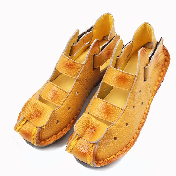  Summer Soft Bottom Flat Leather Shoes Casual Women Sandals Tunnel Vintage Handmade spring Mart Lion - Mart Lion