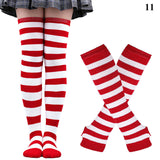 Striped Over Knee High Socks Set For Women Girls Stocking Arm Sleeve Long Christmas Thick Gloves Warm Knee Mart Lion 11  