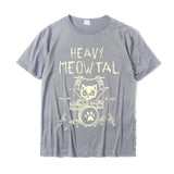 Heavy Meowtal Cat Metal Music Gift Idea Funny Pet Owner T-Shirt Latest Printed Tops Shirt Cotton Boys Geek Mart Lion Gray XS 