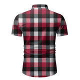 Red Plaid Shirt Men's Summer Brand Classic Short Sleeve Dress Shirt Casual Button Down Office Workwear Chemise Homme Mart Lion   