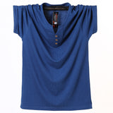 Summer Men's T Shirt Button Slim Fit Cotton Short Sleeve T Shirts Men's V Neck Casual T-Shirt Solid Mart Lion Blue M 