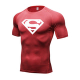 Summer Men's amp T-shirt Short Sleeve Bodybuilding T-shirt Compression shirt MMA Fitness Quick dry Casual Black round neck top Mart Lion Red L 