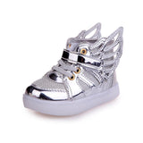 kids shoes LED Sneakers Children Shoes for Boys Girls Sport Flashing Lights Glowing Glitter Casual Baby Wing Flat Mart Lion Silver 5.5 