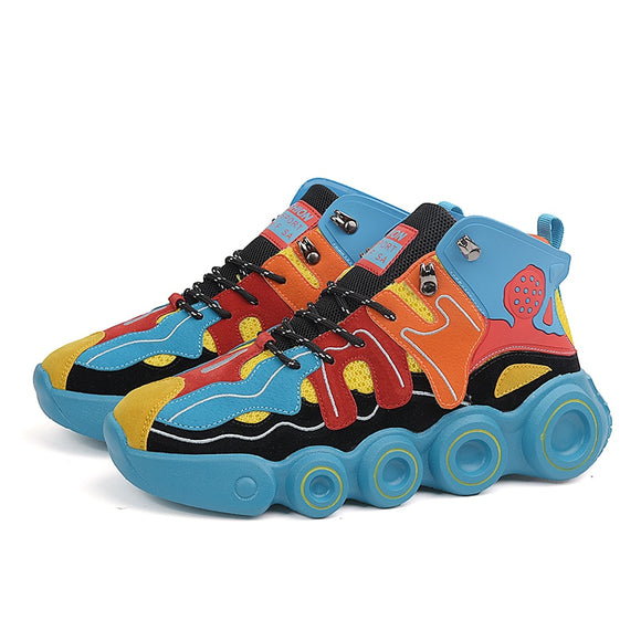 Trend Sneakers Men's High top Anti-slip Basketball Colorful Hip hop Shoes Sports With High Sole Mart Lion Blue Y988 39 China