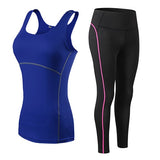 Women Fitness Suit Sets Gym Sleeveless Vest + Pants Running Tights Workout Sportswear Yoga Leggings suit Mart Lion Blue S 