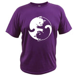 Taichi Cat T-shirt Yinyang Kongfu Cute Graphic Design Short Sleeve Tops Tee Gifts 100% Cotton Mart Lion purple EU Size S 