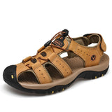 Soft Leather Men's Sandals Summer Trekking Roman Shoes Outdoor Travel Leather Mart Lion Yellow 72399 38 