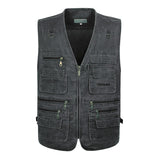 Summer Men's Casual Sleeveless Vest Multi Pocket Cotton Waistcoat Cargo Vest Military Sleeveless Jacket Coat Mart Lion Gray Vest XL 