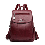 Leather Backpack Women Large Capacity Travel Backpack School Bags Mochila Shoulder Women Mart Lion Red  