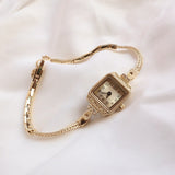 Women's Watch Small Delicate Lightweight Gentage Thin Belt INS Retro Bracelet Square Girl Mart Lion Light golden  