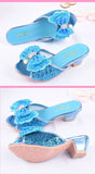 Girls Summer Sandals Slipper Sequined Princesse Children High Heel Party Dress Shoes Leather Slipper For Kids Slides Mart Lion   