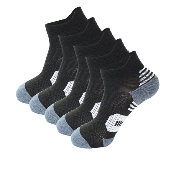 5Pairs Men Socks AnkleThick Knit Sports Outdoor Fitness Breathable Quick Dry Wear-resistant Short Running Mart Lion 5 black color size 38-43 