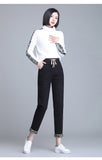 Fleece Black Jeans Women Winter Elastic Waist Thick Warm Trend Leopard Print Youth Denim Trousers Harem Pants Streetwear Mart Lion   