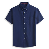 Summer Men's Short Sleeve Cotton Social Shirts Soild Soft Shirt Slim Fit Chothing Mart Lion Navy Blue XL-185 