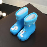 Kids Rain Boots For Girls Rubber Boys Baby Girls PVC Warm Children Waterproof Shoes Modis Cartoon Unicorn Removable Mart Lion Blue 9 